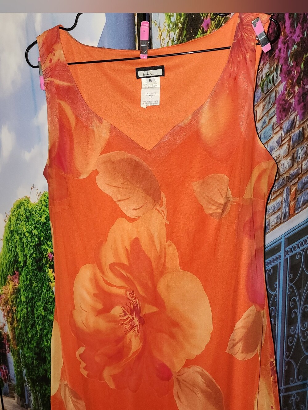Beleive Orange Floral V-Neck Sleeveless Chiffon Sheath DRESS